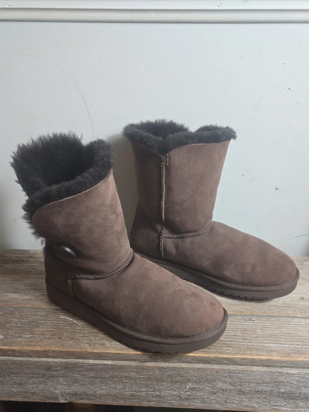 UGG Brown Bailey Button Shearling-Lined Women's Suede Boot